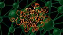 快乐情人节一天古董刻字写火橙色烟绿色分子背景插图