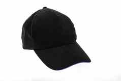 黑色的高尔夫球帽紫色的颜色修剪白色背景
