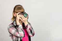 肖像女孩摄影师拍摄相机