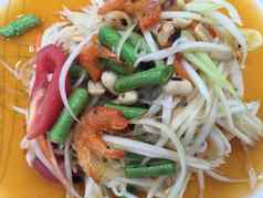 背景泰国食物风格沙拉木瓜绿色芒果虾