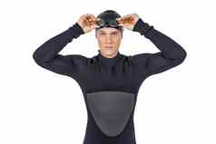 游泳运动员潜水服穿游泳护目镜