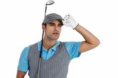 高尔夫球球员摆姿势高尔夫球俱乐部