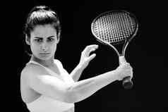 肖像自信女网球球员网拍