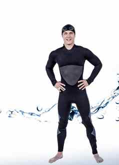 复合图像肖像自信游泳运动员潜水服
