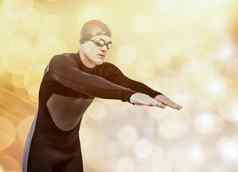 复合图像游泳运动员潜水服潜水
