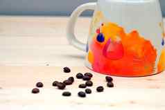 咖啡豆咖啡橙色杯