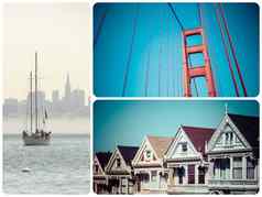 拼贴画三旧金山美国图片旅行背景