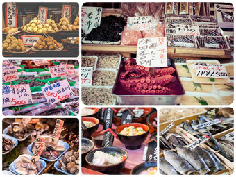 拼贴画日本<strong>食物图片</strong>旅行背景照片