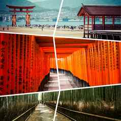 拼贴画日本图片旅行背景照片