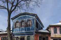 住宅区真实的保加利亚房子小镇Koprivshtitsa