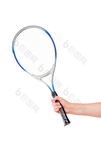 网球球拍手女孩白色背景秘密地