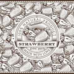 古董草莓标签无缝的模式
