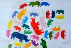 犀牛涂鸦艺术犀牛绘画
