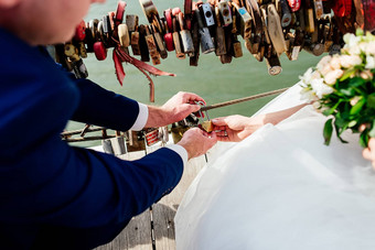 黄金婚礼锁形式心手新娘