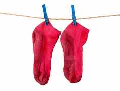 一对洗红色的袜子绳子