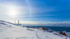 北极太阳你好闪亮的房子峡湾努克城市