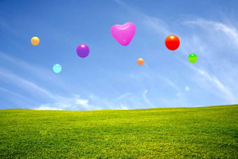 草地色彩斑斓的气球