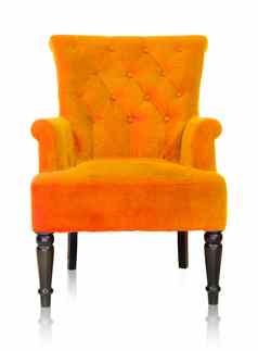 橙色古董扶手椅孤立的白色剪裁路径