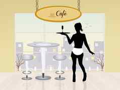 女孩服务一家咖啡店