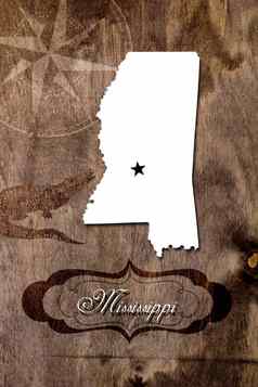 海报密西西比州状态地图大纲