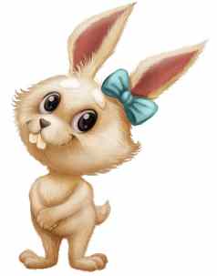 可爱的毛茸茸的兔子卡通动物字符吉祥物摆姿势大眼睛微笑