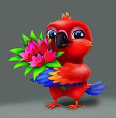 可爱的长尾小鹦鹉鹦鹉展示花爱快乐卡通字符