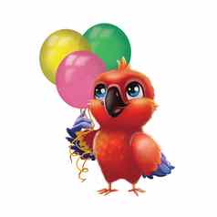 可爱的长尾小鹦鹉鹦鹉聚会，派对气球孩子们快乐生日动画字符