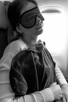 女孩地毯面具眼睛睡着了飞机