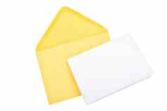 黄色的信封空白纸白色背景