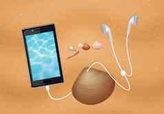 智能手机耳机耳机海滩