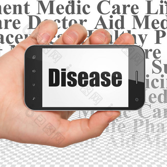 医疗保健概念手持有智能手机疾病显示