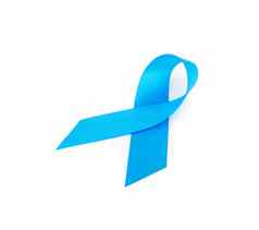 蓝色的丝带白色背景前列腺癌癌症意识凹陷