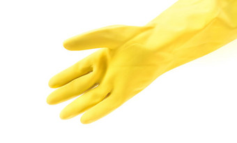 黄色的橡胶手套清洁白色背景济贫院
