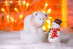 雪人极地熊快乐一年圣诞节
