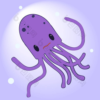 有趣的可爱的卡通章鱼字符海动物插图