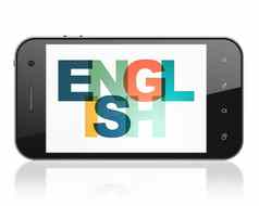 教育概念智能手机英语显示