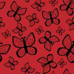 美丽的无缝的蝴蝶模式黑色的红色的颜色