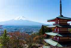 山富士Chureito宝塔秋天季节