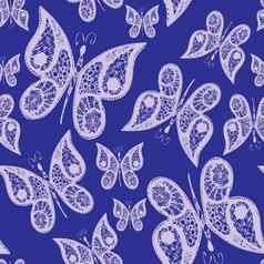 无缝的摘要模式背景飞行手画蝴蝶插图设计纺织纸