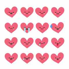 可爱的心表情符号集情绪字符集合情人节化身图标插图