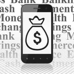 银行概念智能手机钱袋显示