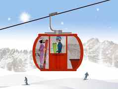 插图滑雪者滑雪电梯