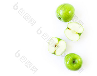 特写镜头前视图绿色苹果白色背景空间