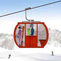 滑雪者滑雪电梯