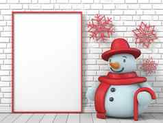 模拟空白图片框架雪人红色的冰棒棒sno