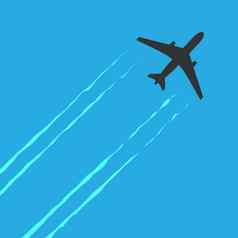 黑色的白色飞机图标孤立的蓝色的背景飞机黑暗颜色简单的插图象征