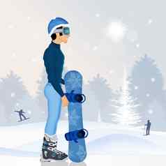男人。滑雪板冬天