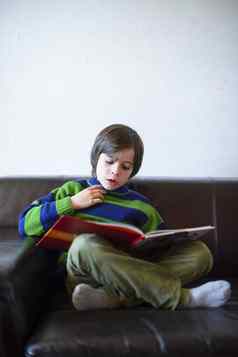 孩子读取书沙发上