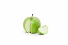 新鲜的多汁的绿色苹果片水果孤立的