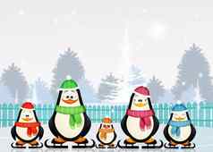企鹅滑冰冰冬天